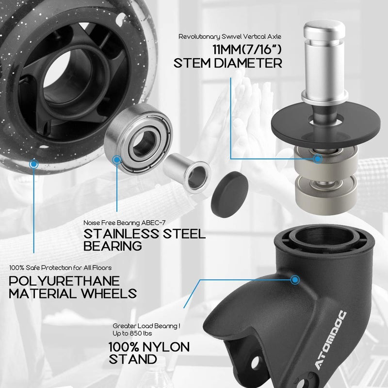 ATOMDOC Office Chair Caster Wheels, 3" Newly Lightweight Caster Wheels & Revolutionary Swivel Vertical Axle, Safe Protection for All Floors Including Hardwood, Set of 5 - Image 4